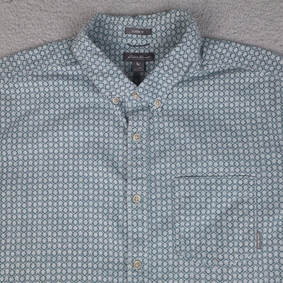 Eddie Bauer Shirt Mens XXL Blue Green Classic Fit Button Down Short Sleeve - Picture 2 of 13